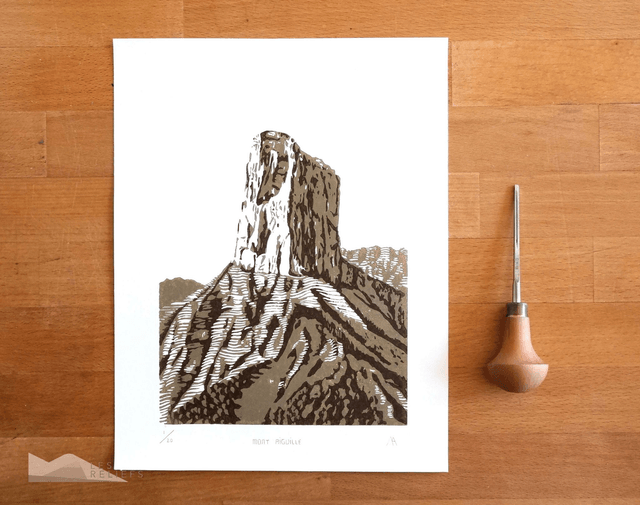Linocut 'Mont Aiguille'